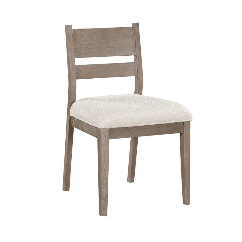 Elia Dining Side Chair Set of 2- Ladderback- Gray Wood- Cream Fabric