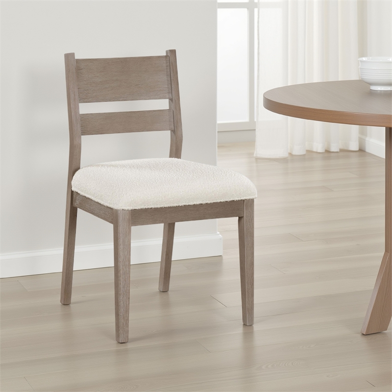 Elia Dining Side Chair Set of 2- Ladderback- Gray Wood- Cream Fabric