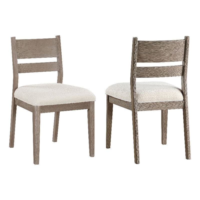 Elia Dining Side Chair Set of 2- Ladderback- Gray Wood- Cream Fabric