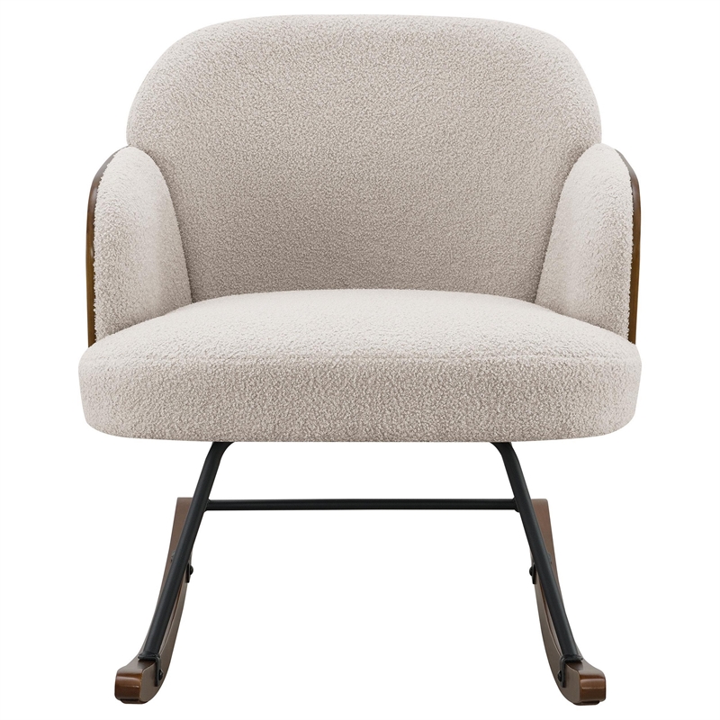 Perry Accent Rocking Chair- Modern Walnut Brown Bentwood- Beige Boucle
