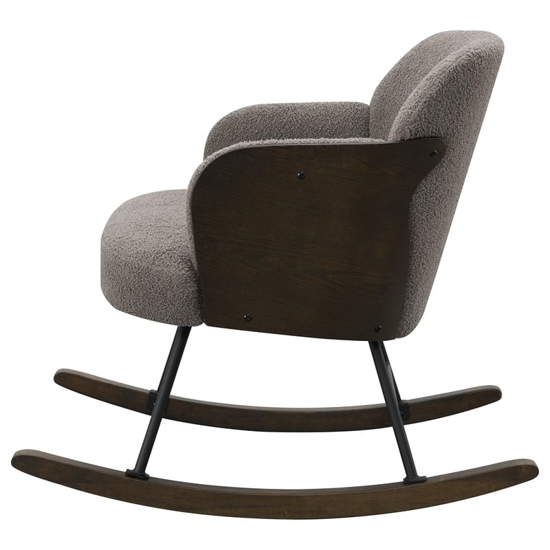 Perry Accent Rocking Chair- Modern Walnut Brown Bentwood- Gray Boucle