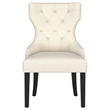 Aney Dining Side Chair- Curved Barrel Design- Beige Fabric- Black Wood