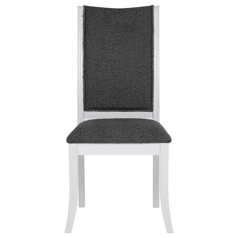 Judy Dining Side Chair Set of 2- Flared Legs- White Wood- Gray Fabric