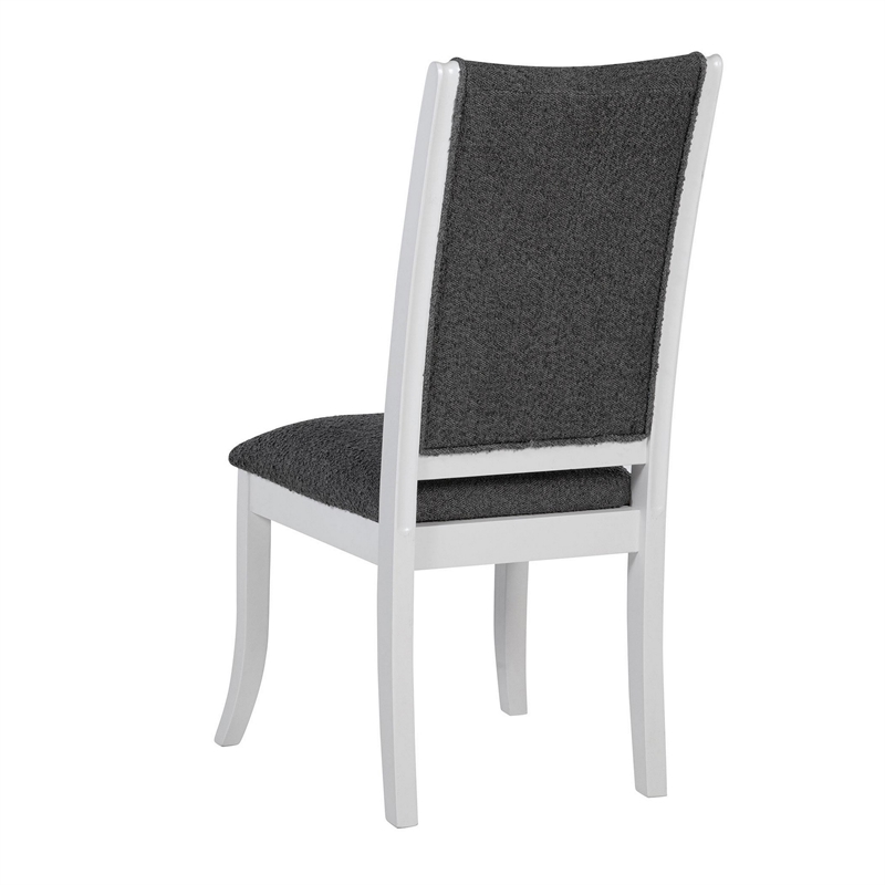 Judy Dining Side Chair Set of 2- Flared Legs- White Wood- Gray Fabric