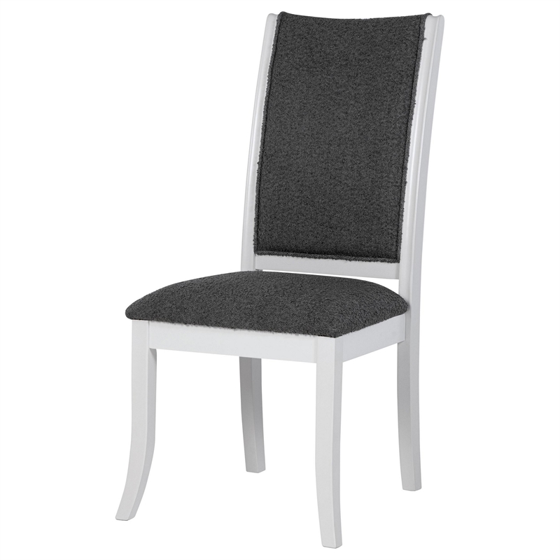 Judy Dining Side Chair Set of 2- Flared Legs- White Wood- Gray Fabric