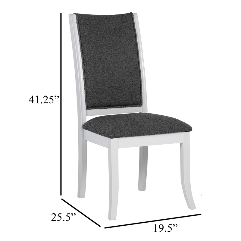 Judy Dining Side Chair Set of 2- Flared Legs- White Wood- Gray Fabric