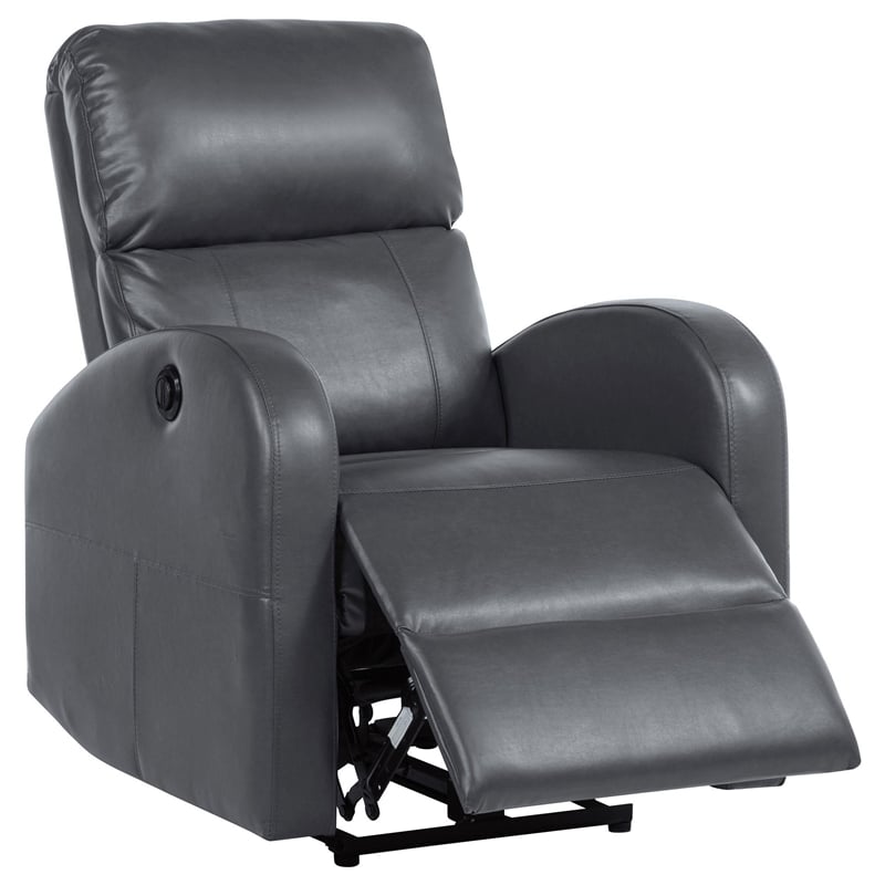 Nami Power Recliner Chair- Rich Gray Faux Leather- Plush Pillow Back