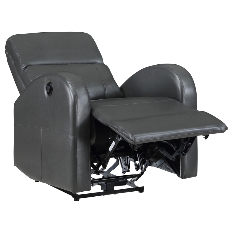 Nami Power Recliner Chair- Rich Gray Faux Leather- Plush Pillow Back
