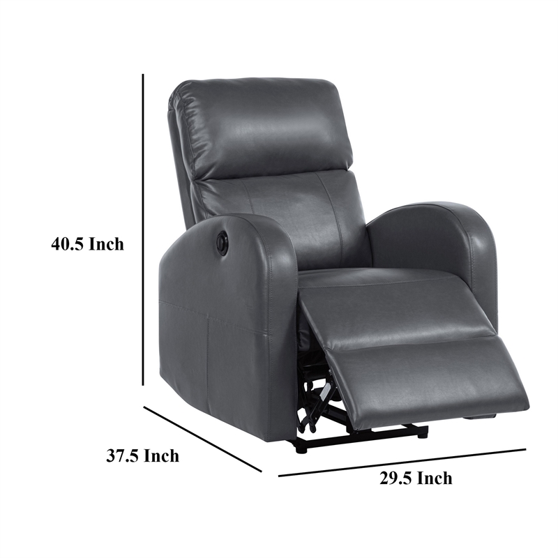 Nami Power Recliner Chair- Rich Gray Faux Leather- Plush Pillow Back