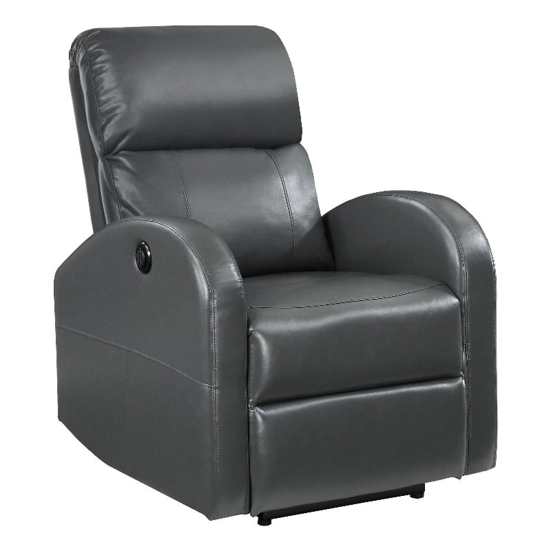 Nami Power Recliner Chair- Rich Gray Faux Leather- Plush Pillow Back