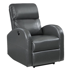 Nami Power Recliner Chair- Rich Gray Faux Leather- Plush Pillow Back