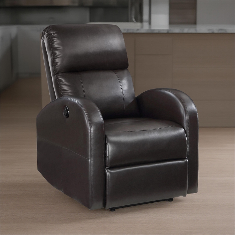 Nami Power Recliner Chair- Plush Cushioned Espresso Brown Faux Leather