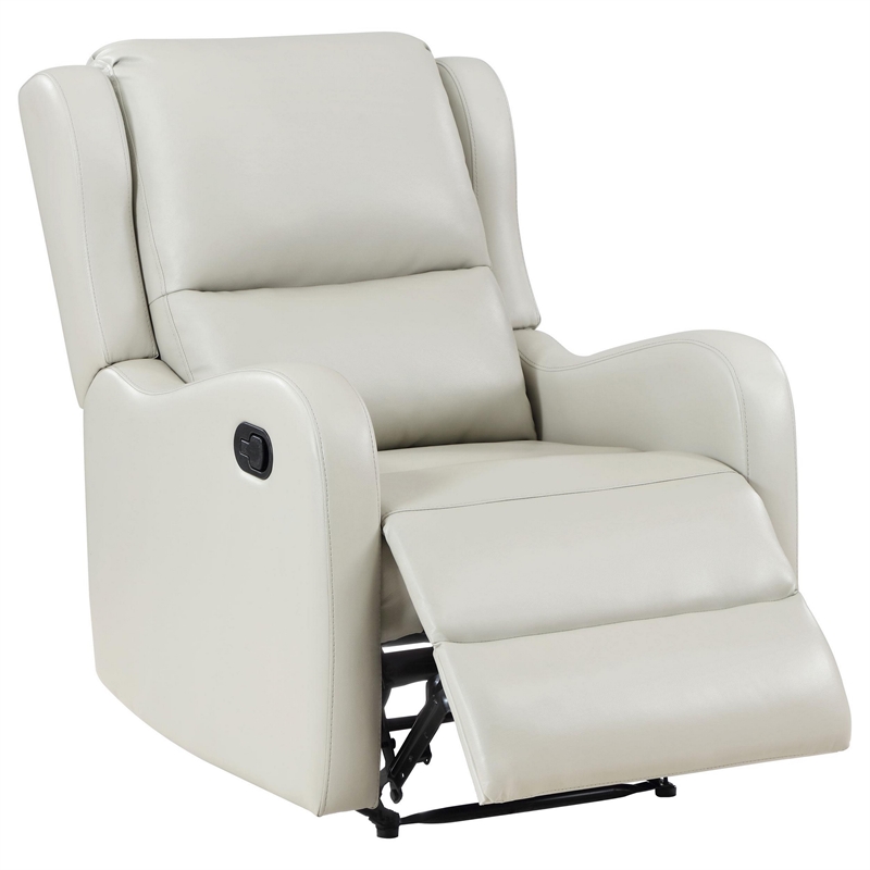 Mayra Manual Recliner Chair- English Arms- Plush Ivory Faux Leather