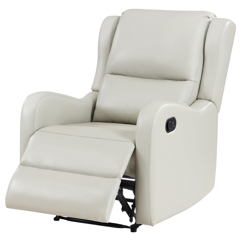 Mayra Manual Recliner Chair- English Arms- Plush Ivory Faux Leather