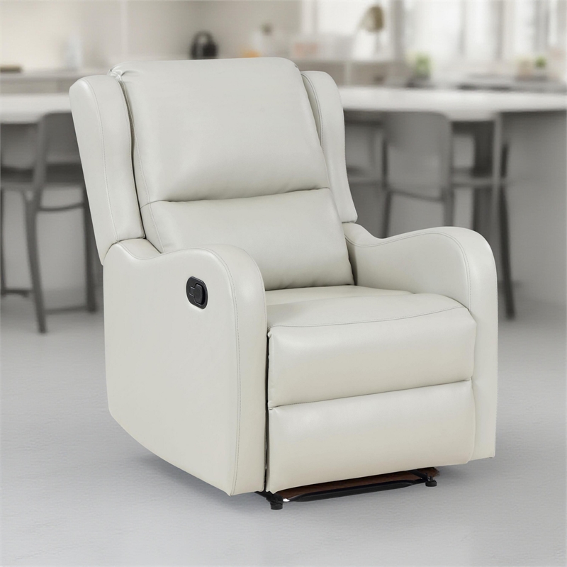Mayra Manual Recliner Chair- English Arms- Plush Ivory Faux Leather