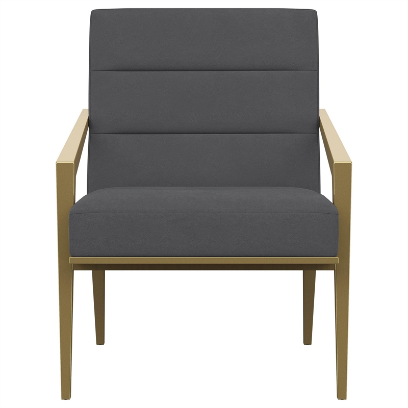 Kiara Accent Chair- Channel Tufted Dark Gray Fabric- Gold Metal Frame