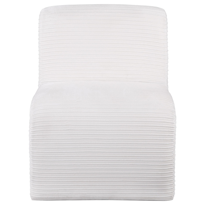 Adira Accent Chair- Modern Curved Armless Body- Ribbed Ivory Fabric