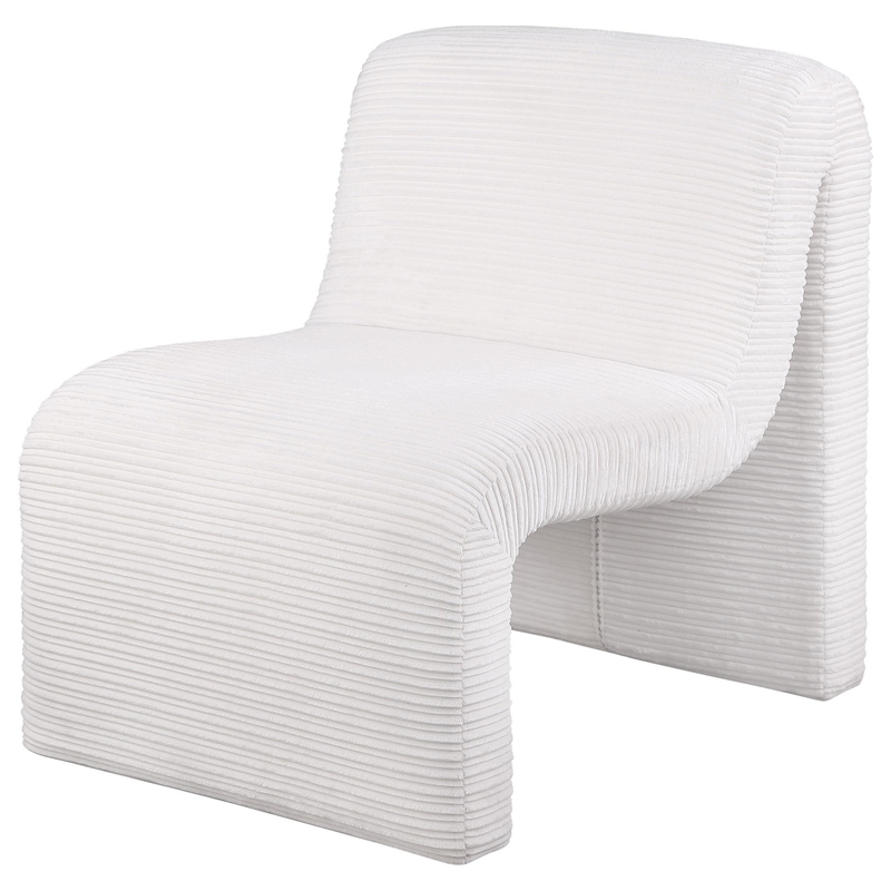 Adira Accent Chair- Modern Curved Armless Body- Ribbed Ivory Fabric