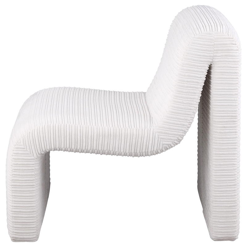 Adira Accent Chair- Modern Curved Armless Body- Ribbed Ivory Fabric