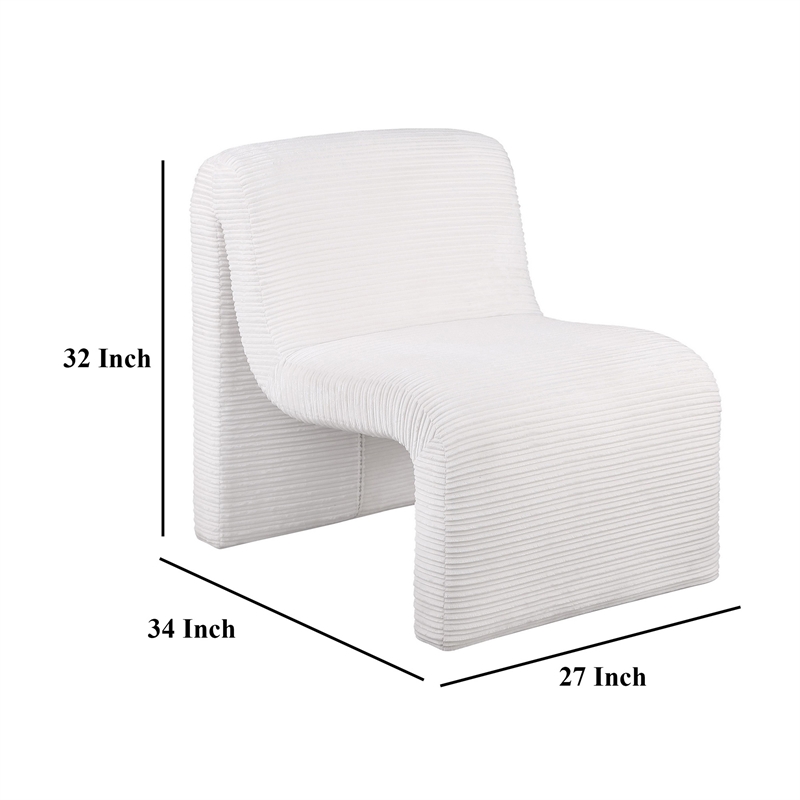 Adira Accent Chair- Modern Curved Armless Body- Ribbed Ivory Fabric
