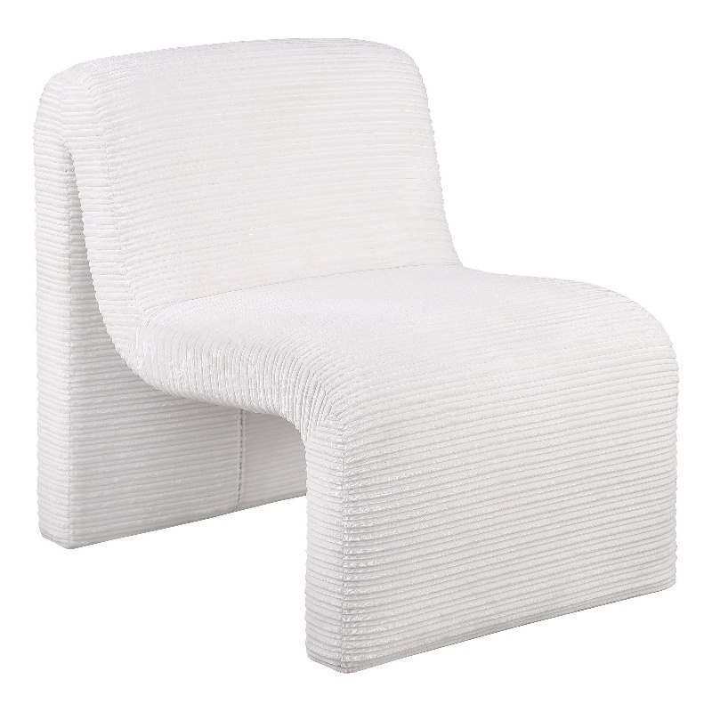 Adira Accent Chair- Modern Curved Armless Body- Ribbed Ivory Fabric