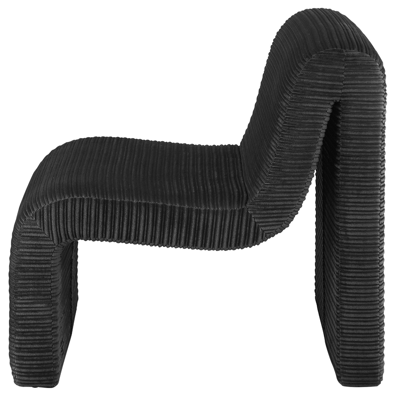 Adira Accent Chair- Modern Curved Armless Body- Ribbed Black Fabric