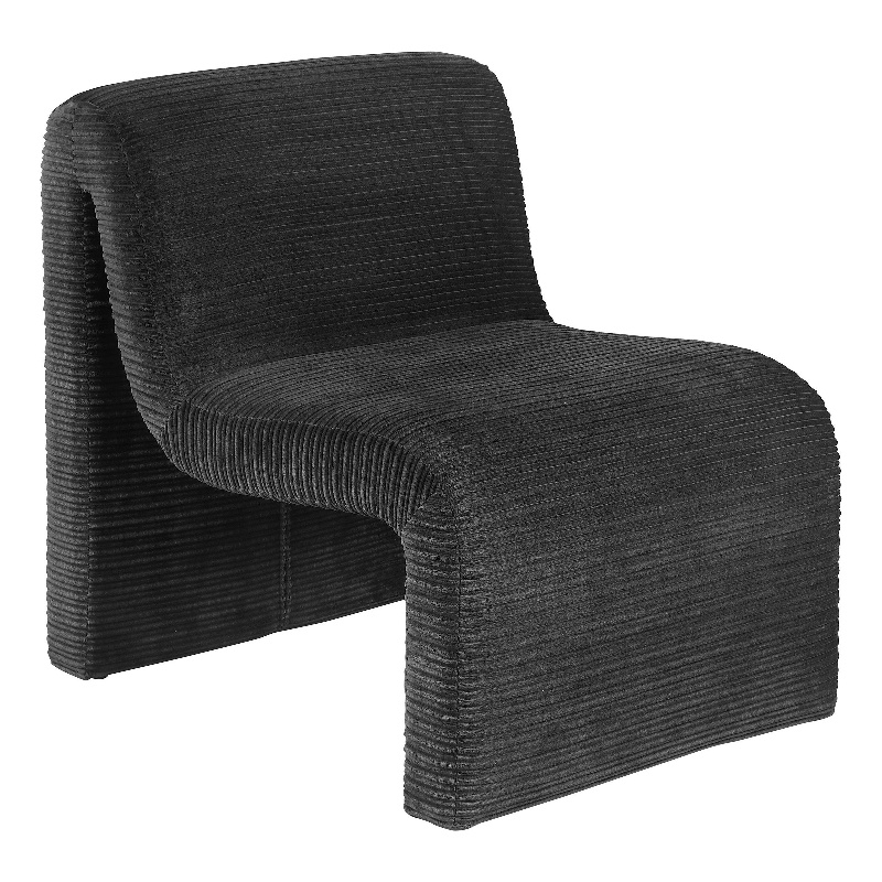 Adira Accent Chair- Modern Curved Armless Body- Ribbed Black Fabric