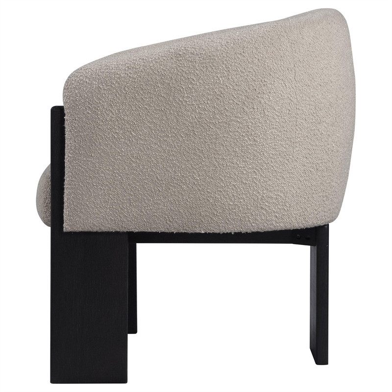 Vala Accent Chair- Modern Plush Beige Boucle Barrel Back- Black Wood