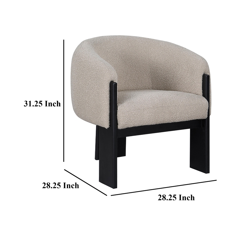 Vala Accent Chair- Modern Plush Beige Boucle Barrel Back- Black Wood