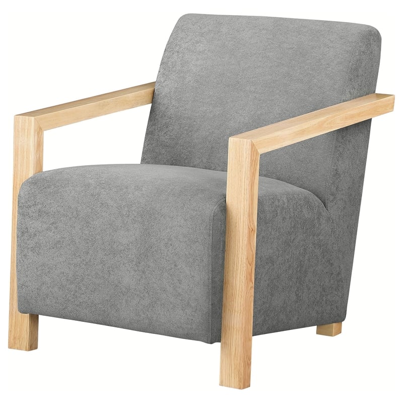 Ellon Accent Armchair- Soft Light Gray Cushioned- Natural Brown Wood