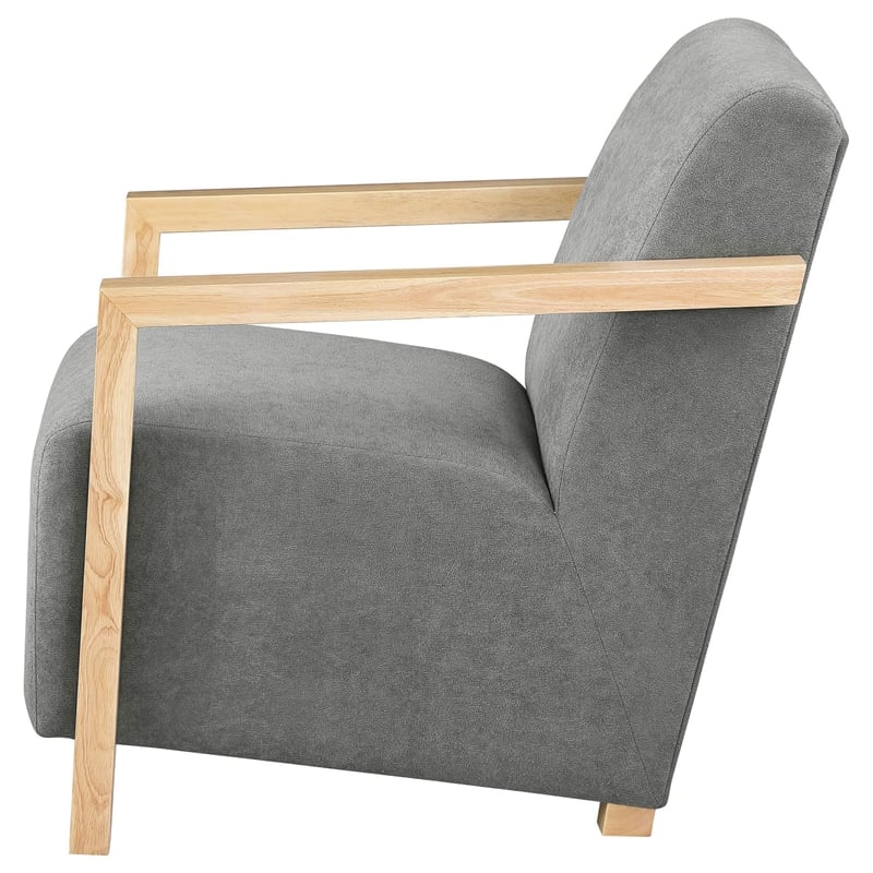 Ellon Accent Armchair- Soft Light Gray Cushioned- Natural Brown Wood