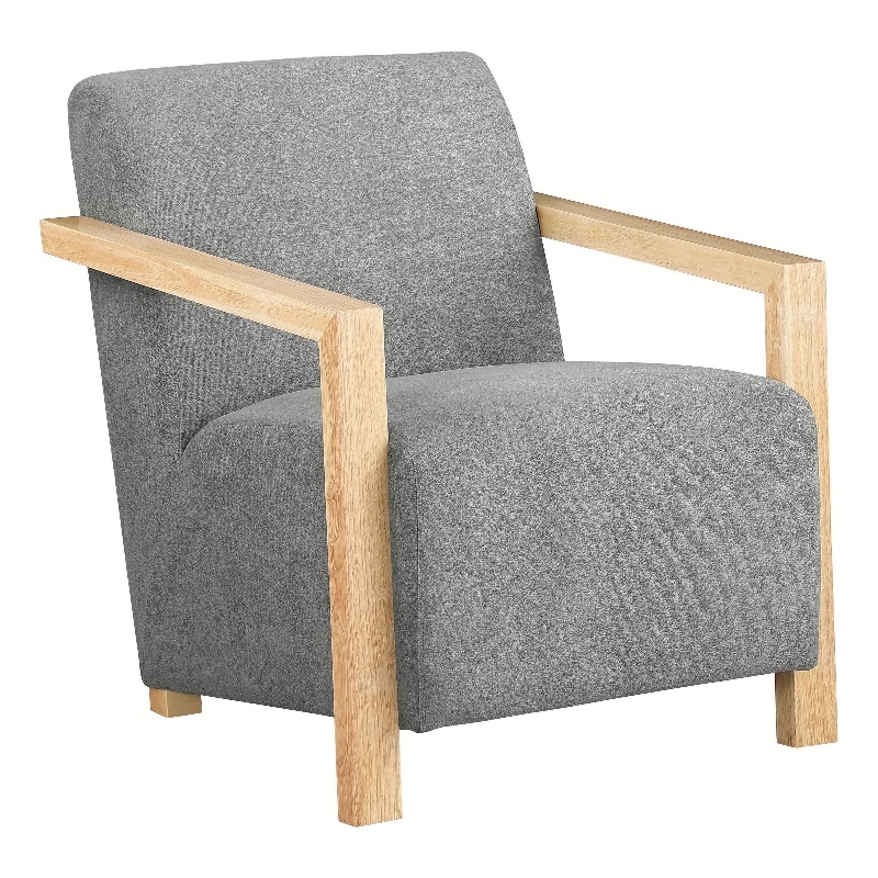 Ellon Accent Armchair- Soft Light Gray Cushioned- Natural Brown Wood