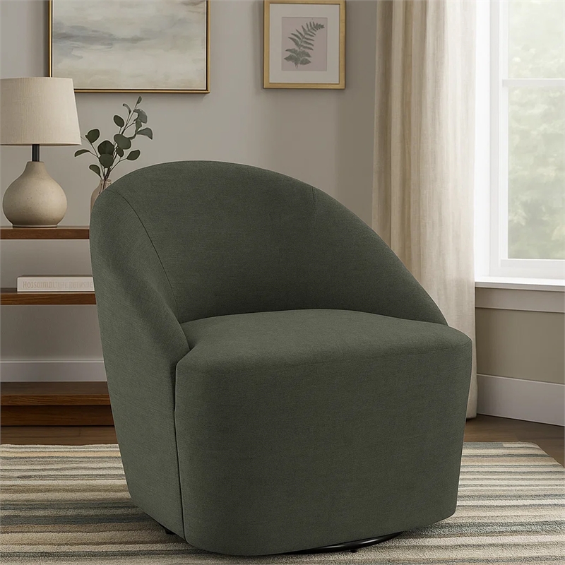 Lenie Barrel Accent Swivel Chair- Modern Minimal Shape- Dark Green
