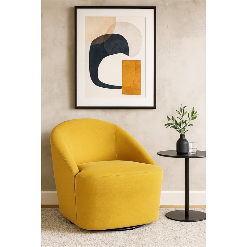 Lenie Barrel Accent Swivel Chair- Modern Minimal Shape- Mustard Yellow