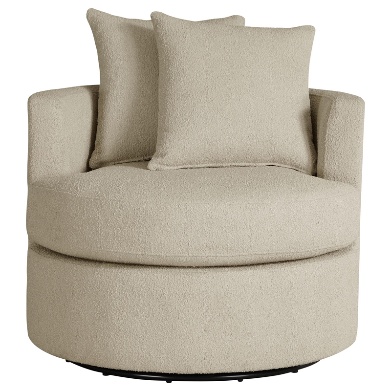 Catlyn Swivel Accent Chair- Camel Brown Fabric- 2 Accent Pillows