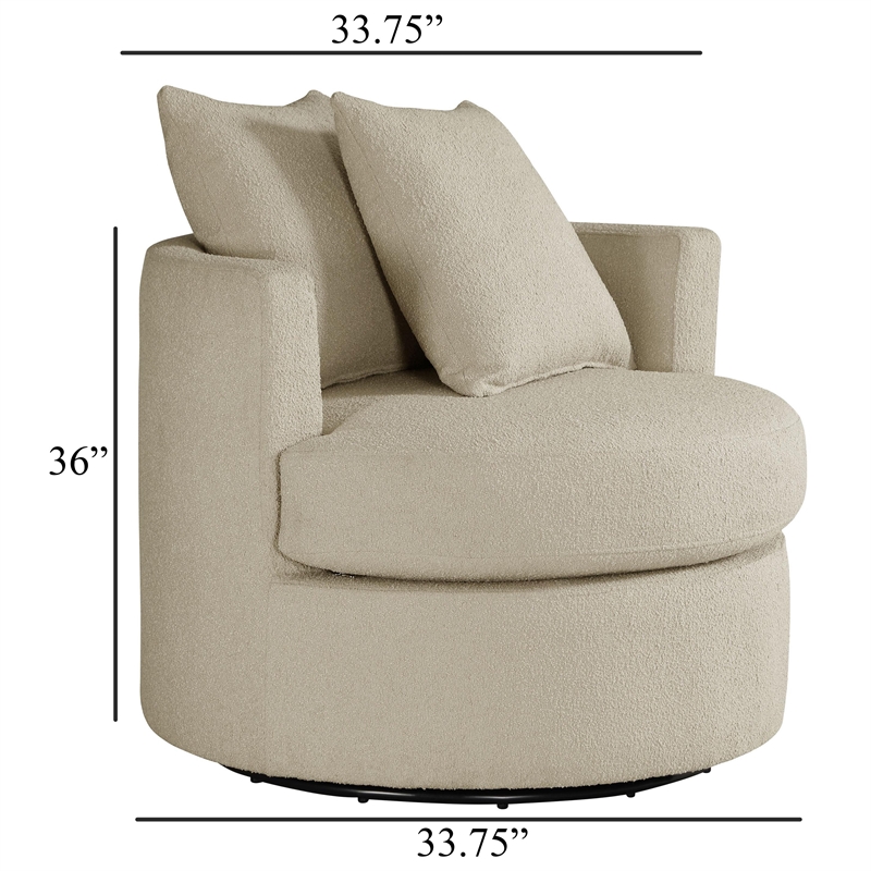 Catlyn Swivel Accent Chair- Camel Brown Fabric- 2 Accent Pillows