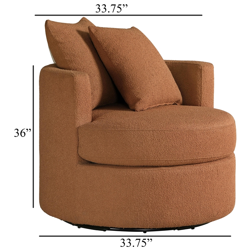 Catlyn Swivel Accent Chair- Burnt Orange Fabric- 2 Accent Pillows