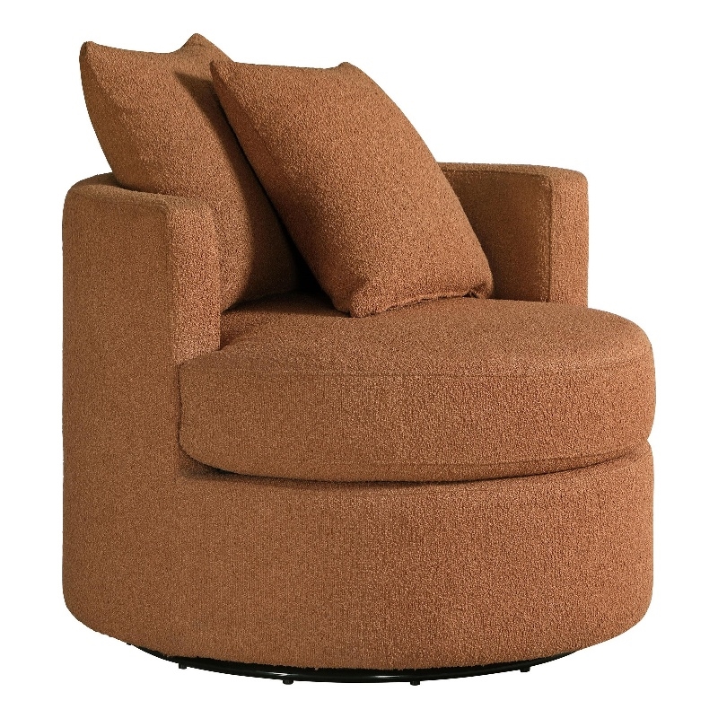 Catlyn Swivel Accent Chair- Burnt Orange Fabric- 2 Accent Pillows