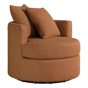 Catlyn Swivel Accent Chair- Burnt Orange Fabric- 2 Accent Pillows