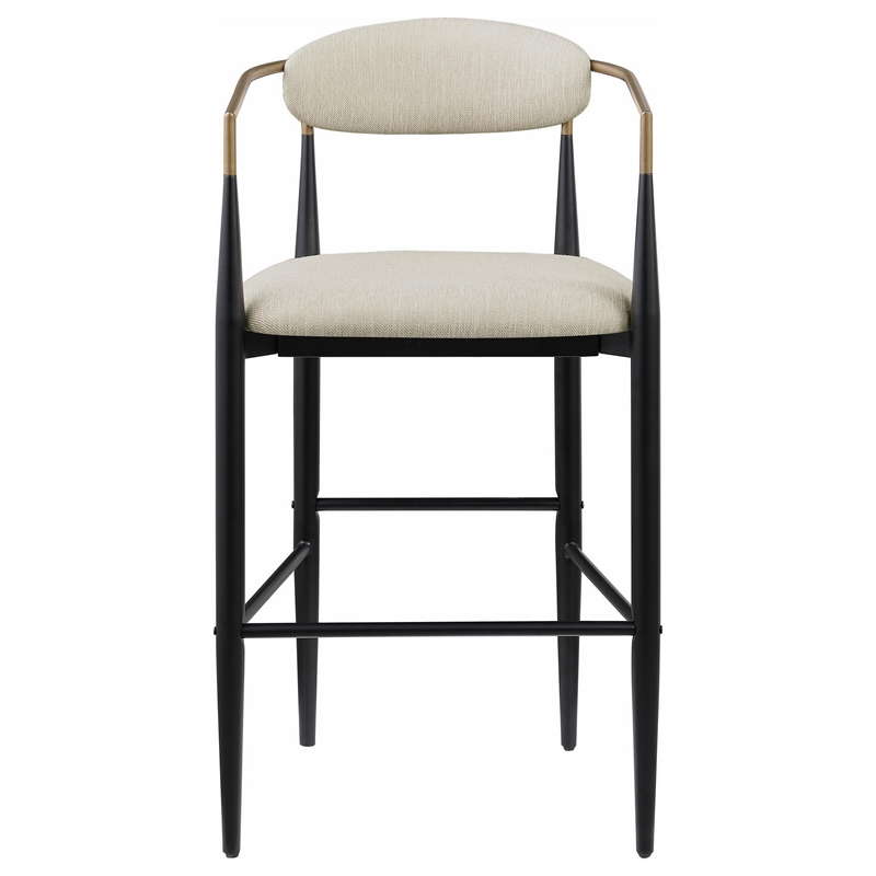 Tiara Bar Chair Set of 2- Beige Fabric- Gold Black Metal 30 Inch
