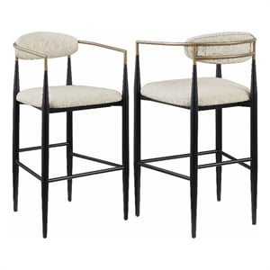 Tiara Bar Chair Set of 2- Beige Fabric- Gold Black Metal 30 Inch