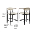 Tiara Counter Height Chair Set of 2- Beige Fabric- Black Metal 25 Inch