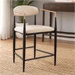 Tiara Counter Height Chair Set of 2- Beige Fabric- Black Metal 25 Inch