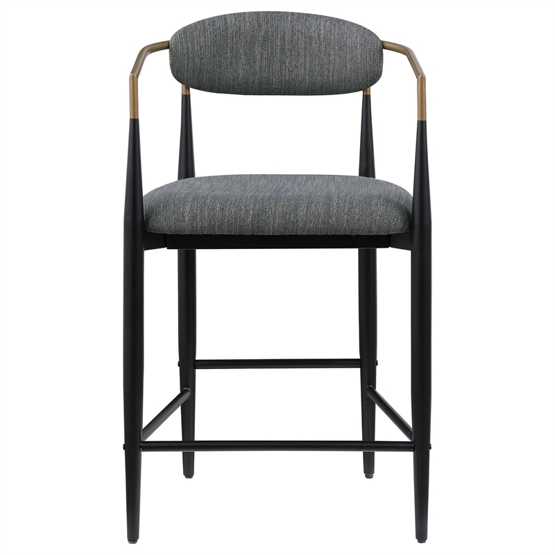 Tiara Counter Chair Set of 2- Gray Fabric- Gold- Black Metal 25 Inch
