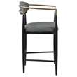 Tiara Counter Chair Set of 2- Gray Fabric- Gold- Black Metal 25 Inch