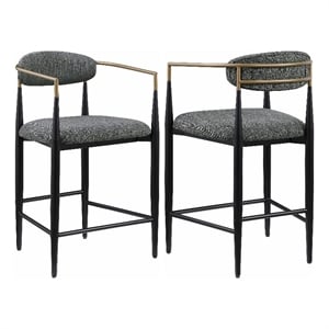 Tiara Counter Chair Set of 2- Gray Fabric- Gold- Black Metal 25 Inch