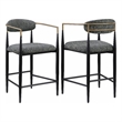 Tiara Counter Chair Set of 2- Gray Fabric- Gold- Black Metal 25 Inch