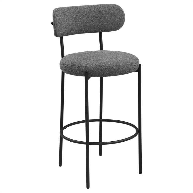 Winona Bar Chair Set of 2- Gray Boucle Fabric- Black Metal 30 Inch