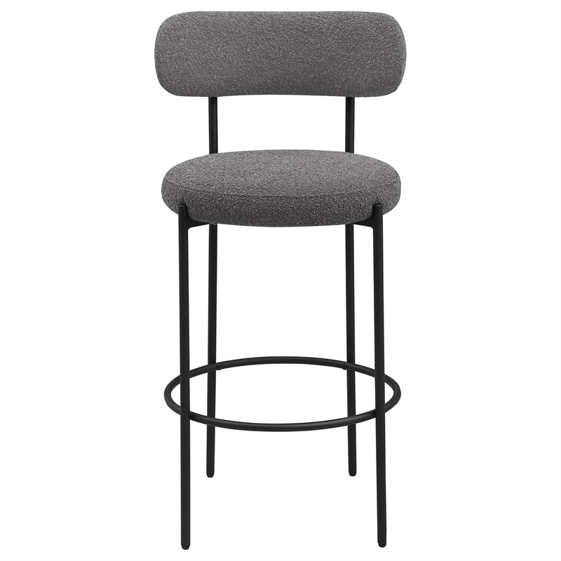 Winona Bar Chair Set of 2- Gray Boucle Fabric- Black Metal 30 Inch
