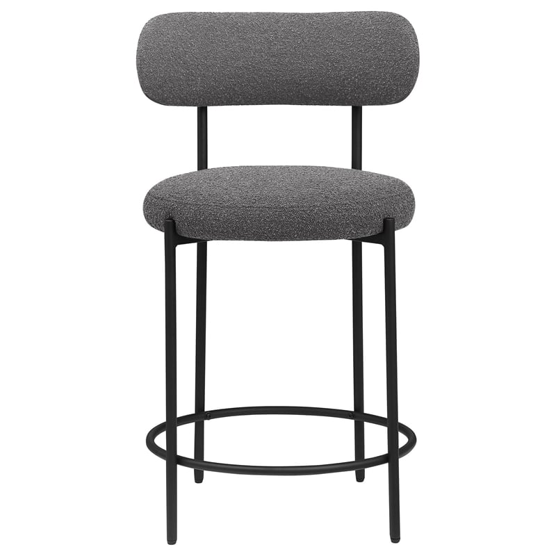 Winona Counter Height Chair Set of 2- Gray Boucle- Black Metal 25 Inch
